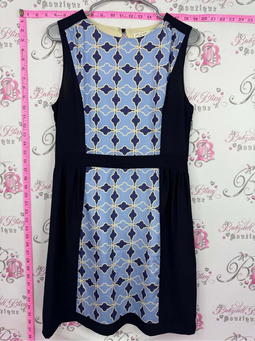 Pink Martini dress luxe Navy and Light Blue Geometric Panel Dress
